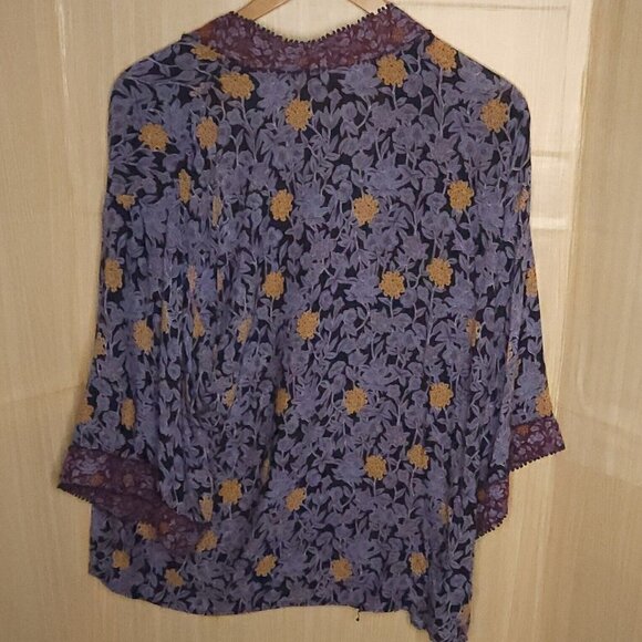 Westport Womens Blue Floral Open Silky Kimono Large - Picture 2 of 6